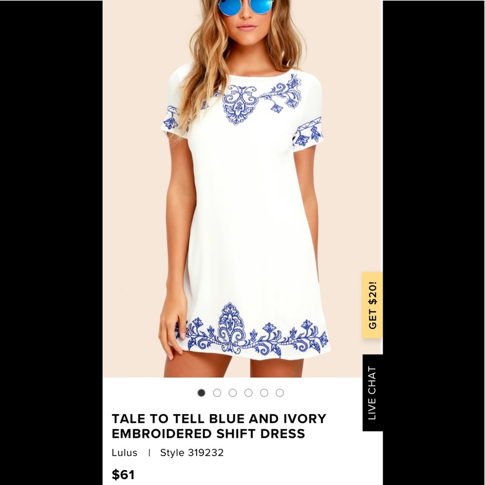 Lulu’s BLUE AND IVORY EMBROIDERED SHIFT DRESS